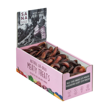 Boudin de bœuf tressé 12 cm monster (16 pièces) dans un présentoir imprimé